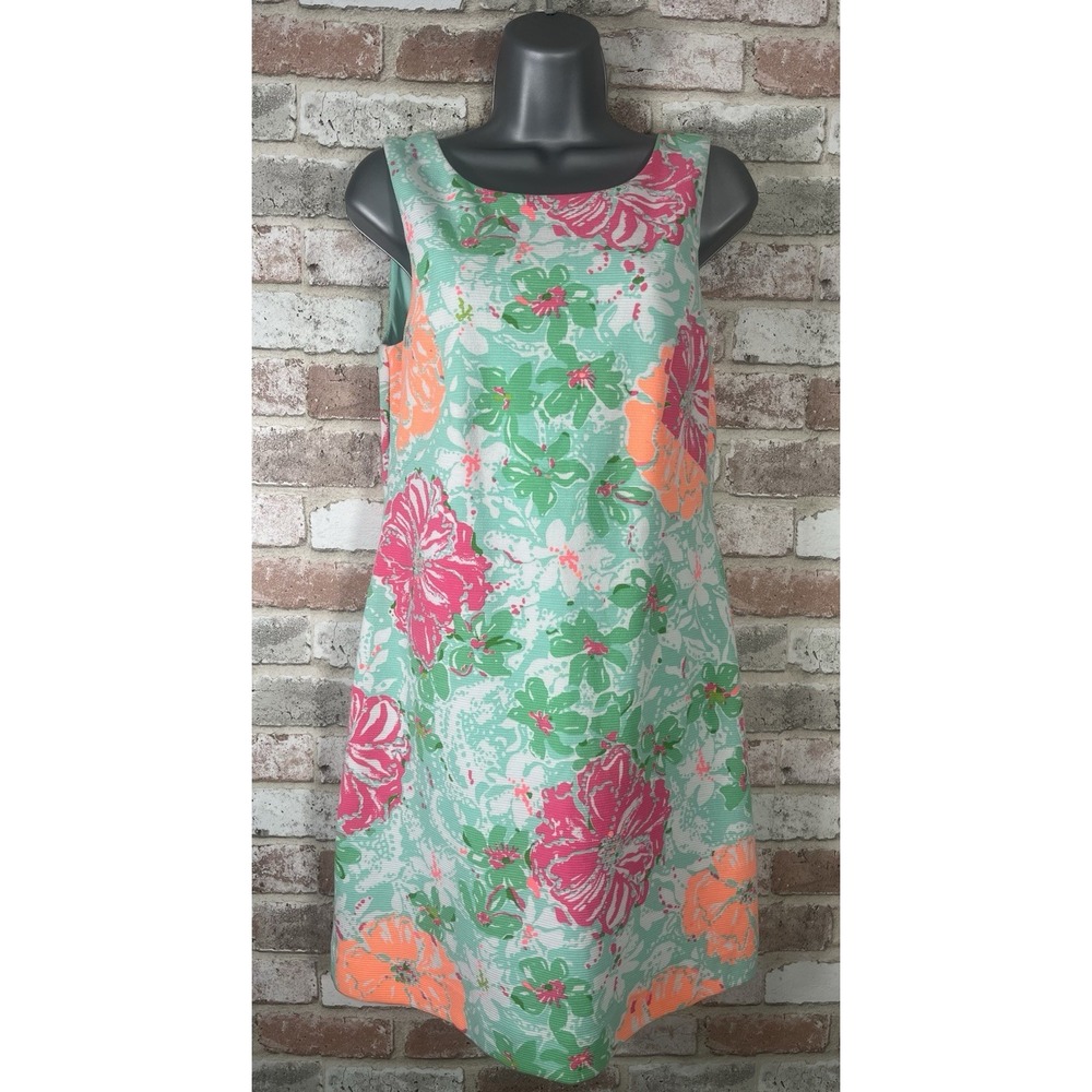 Lilly Pulitzer Mint Floral Midi Dress with Pink & Orange Blooms